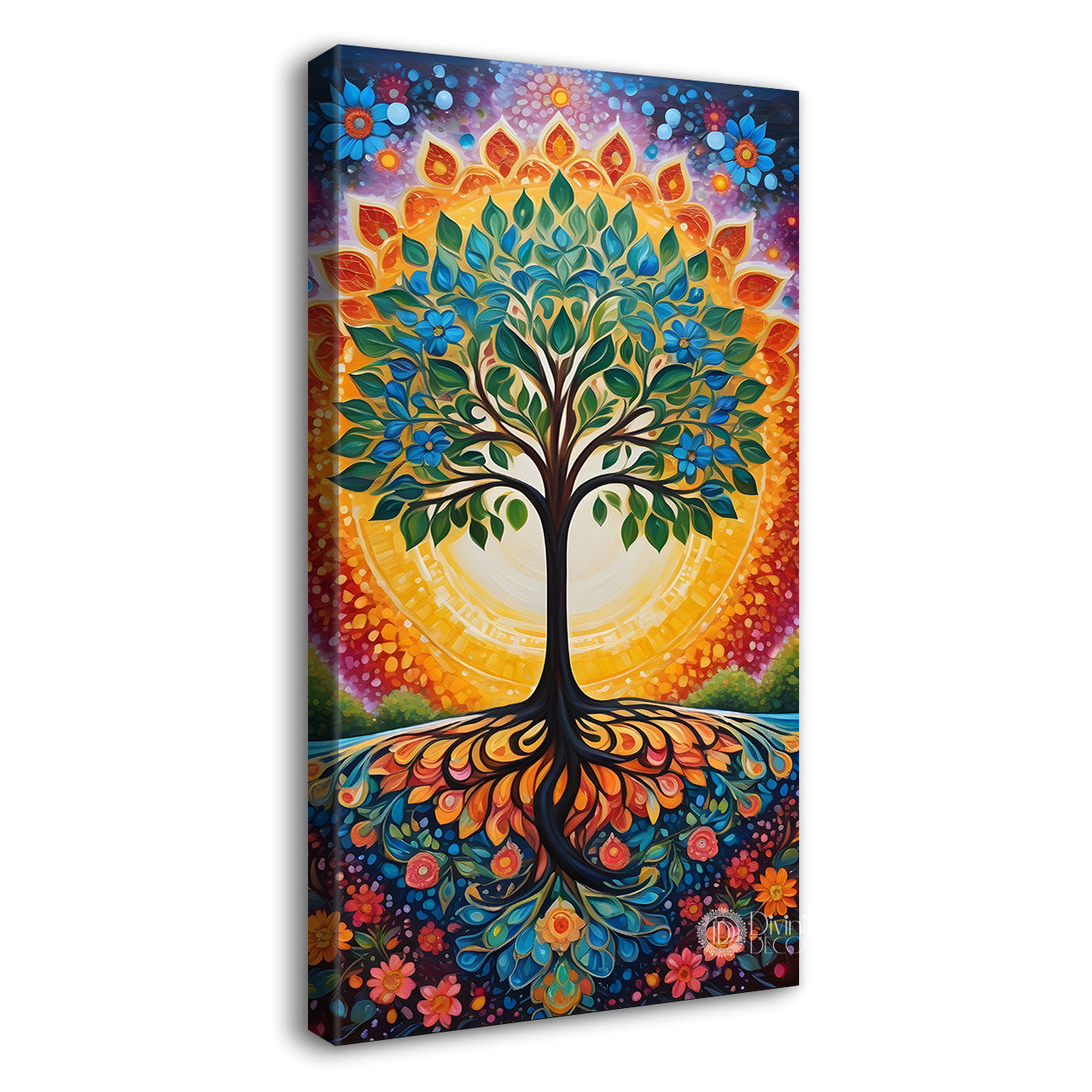 Tree with colourful flowers in bright background textured modern art Canvas painting - Tree-V-26