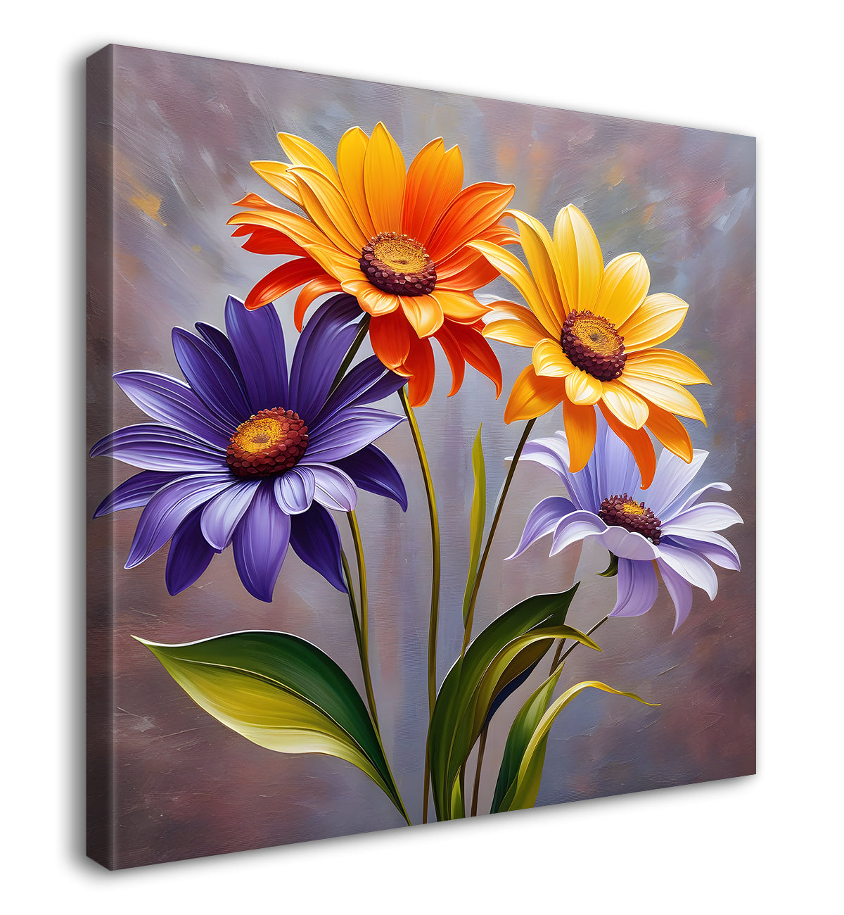 Colourful flowers in light brown background textured painting - Flower-S-26