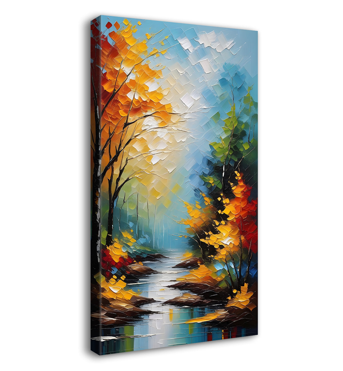 Orange trees with lake terxtured natural art Canvas Painting - Nature Art -V-26