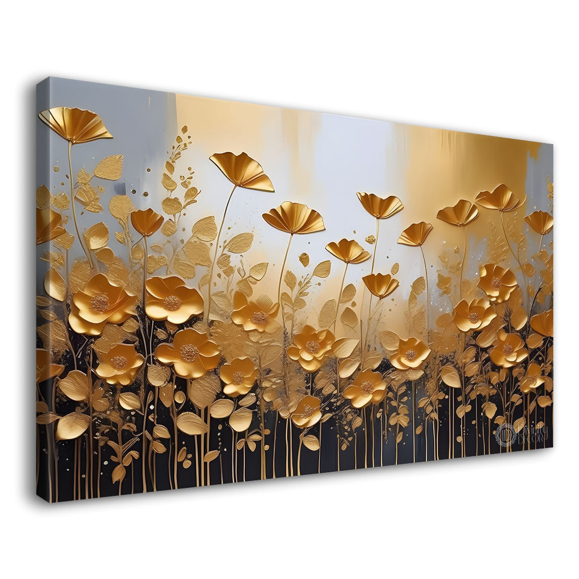 Golden flowers textured painting- Design - Flower-26