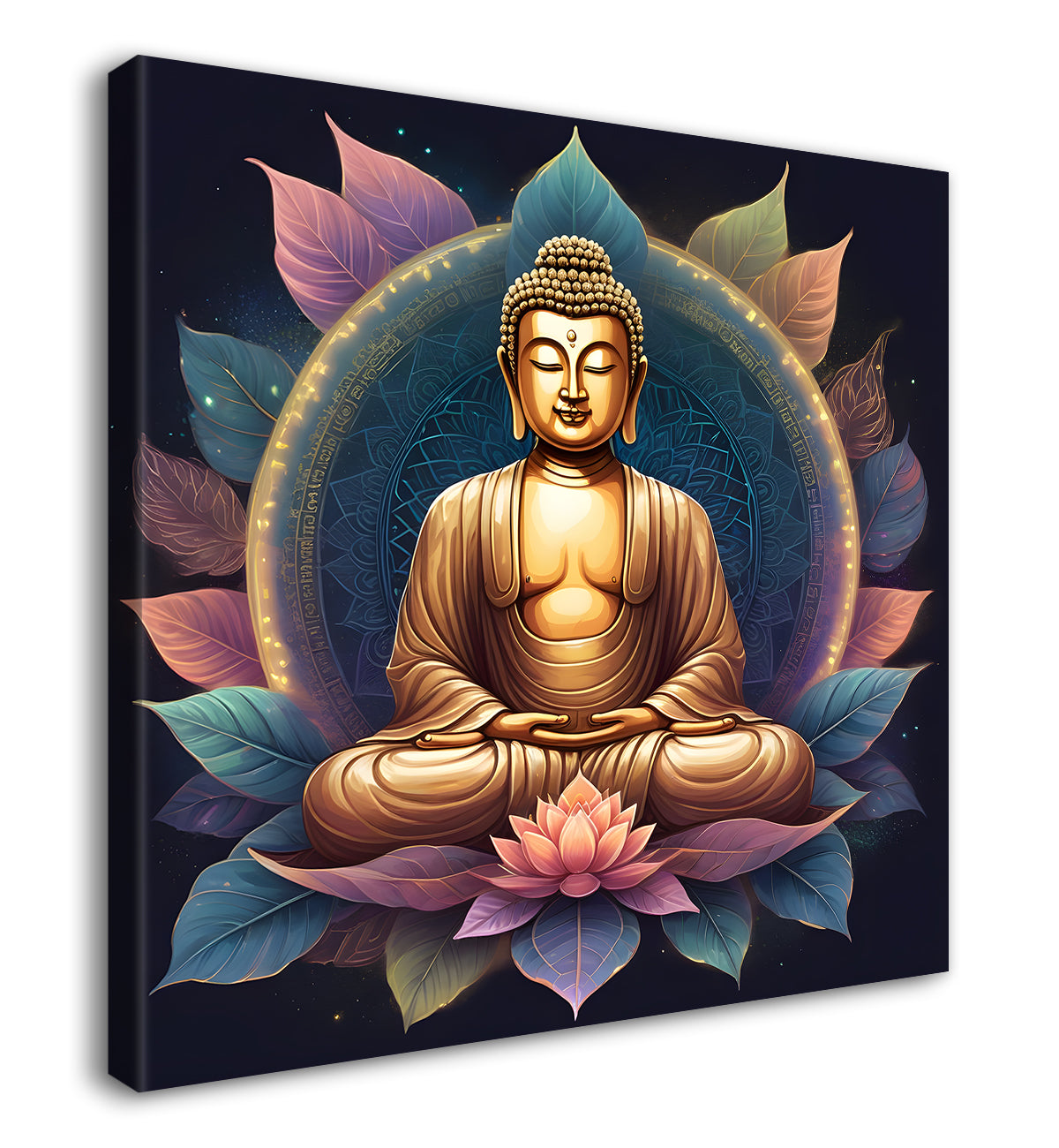 Golden Buddha Painting with leaf 24x24 inch Buddha-S-26