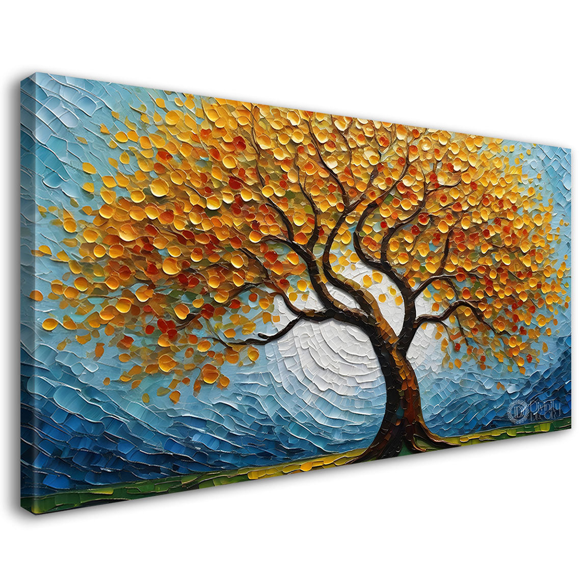 Yellow tree with blue background textured modern art Canvas Painting - Design - Tree-26