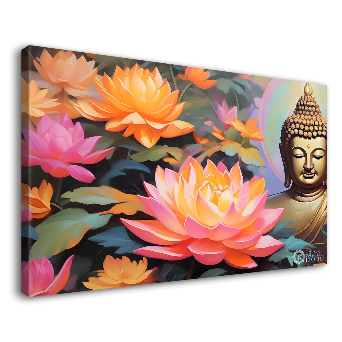 Golden buddha with lotus textured painting Canvas Wall Painting - Buddha-26