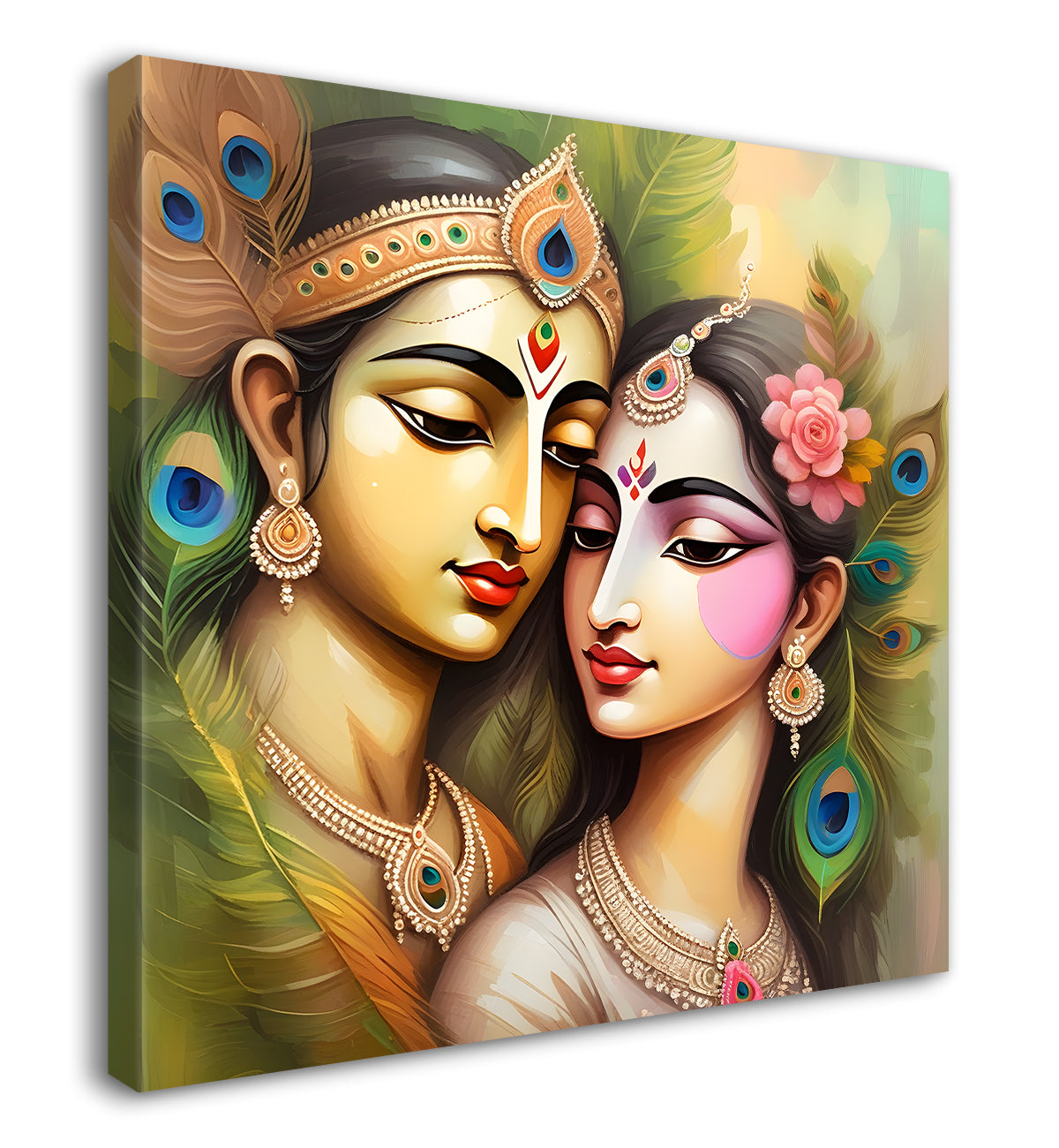 Krishna and radha with light textured oil painting Canvas Painting 24X24- Design - Krishna-S-26