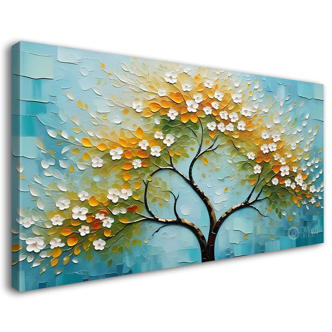 White flower tree in textured background oil painting- Design - Tree-270