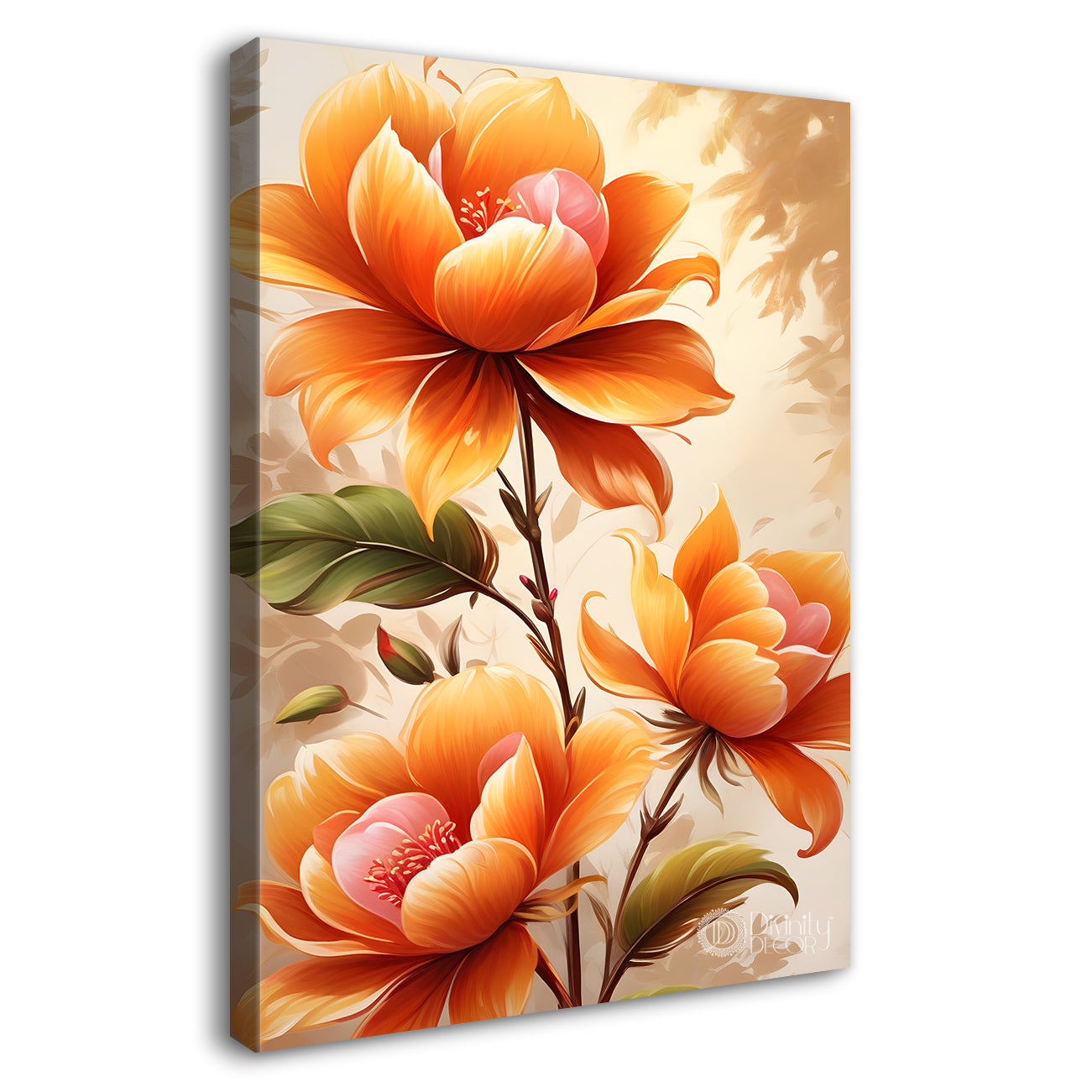 Orange flowers in light textured painting- Flower-V-270
