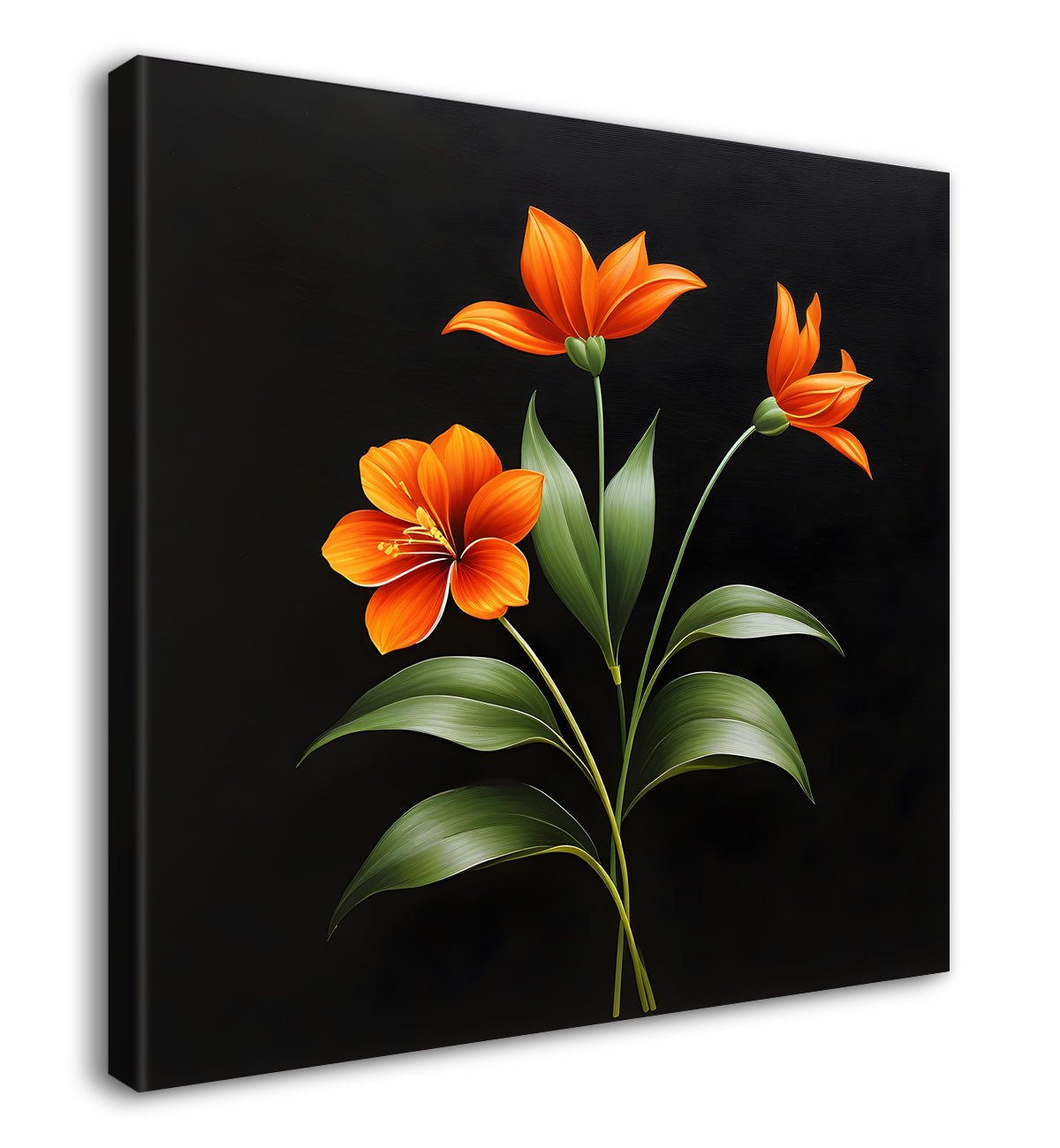 Orange flowers in black background painting - Flower-S-270