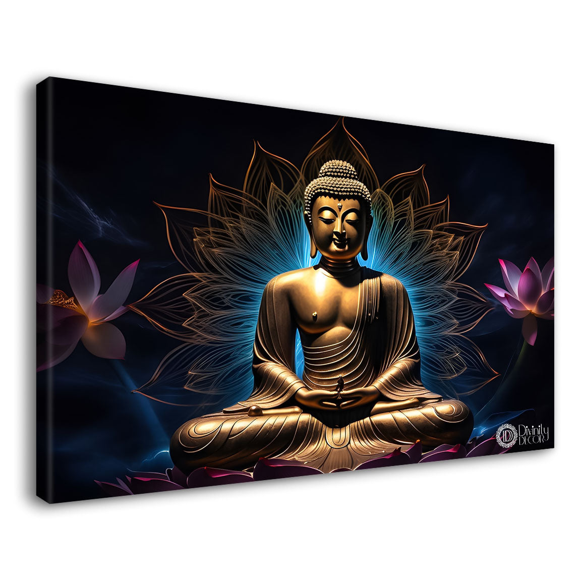 Buddha with dark and blue textured background painting Canvas Wall Painting - Buddha-271