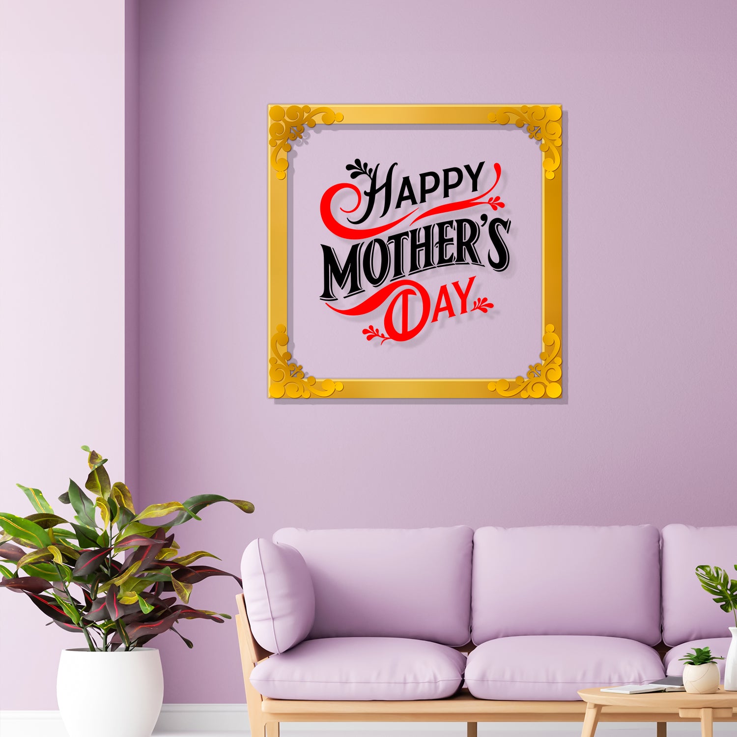 Happy mother's day Golden Plaque for Gifting, Wall Décor Clear UV print with Golden Border-271