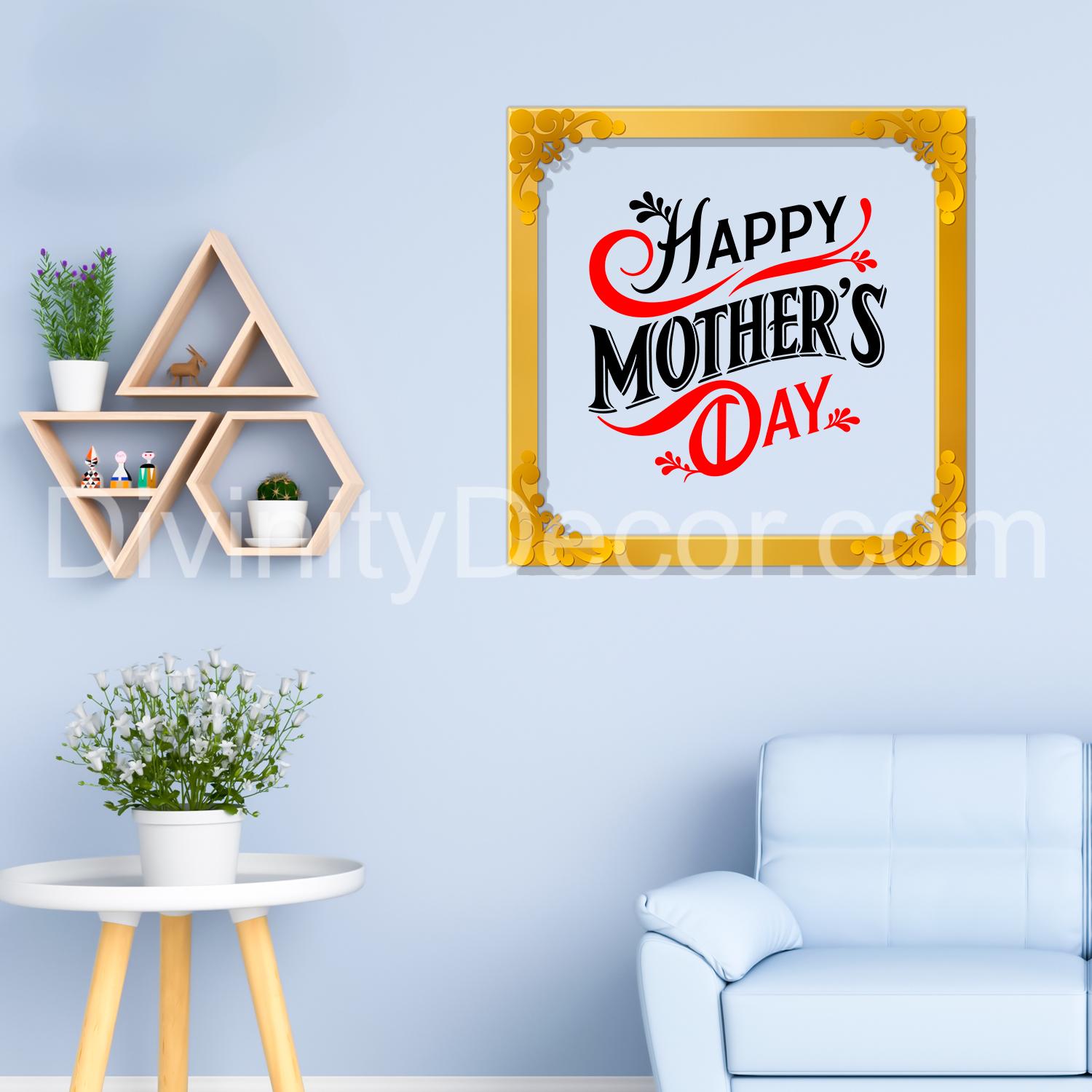 Happy mother's day Golden Plaque for Gifting, Wall Décor Clear UV print with Golden Border-271