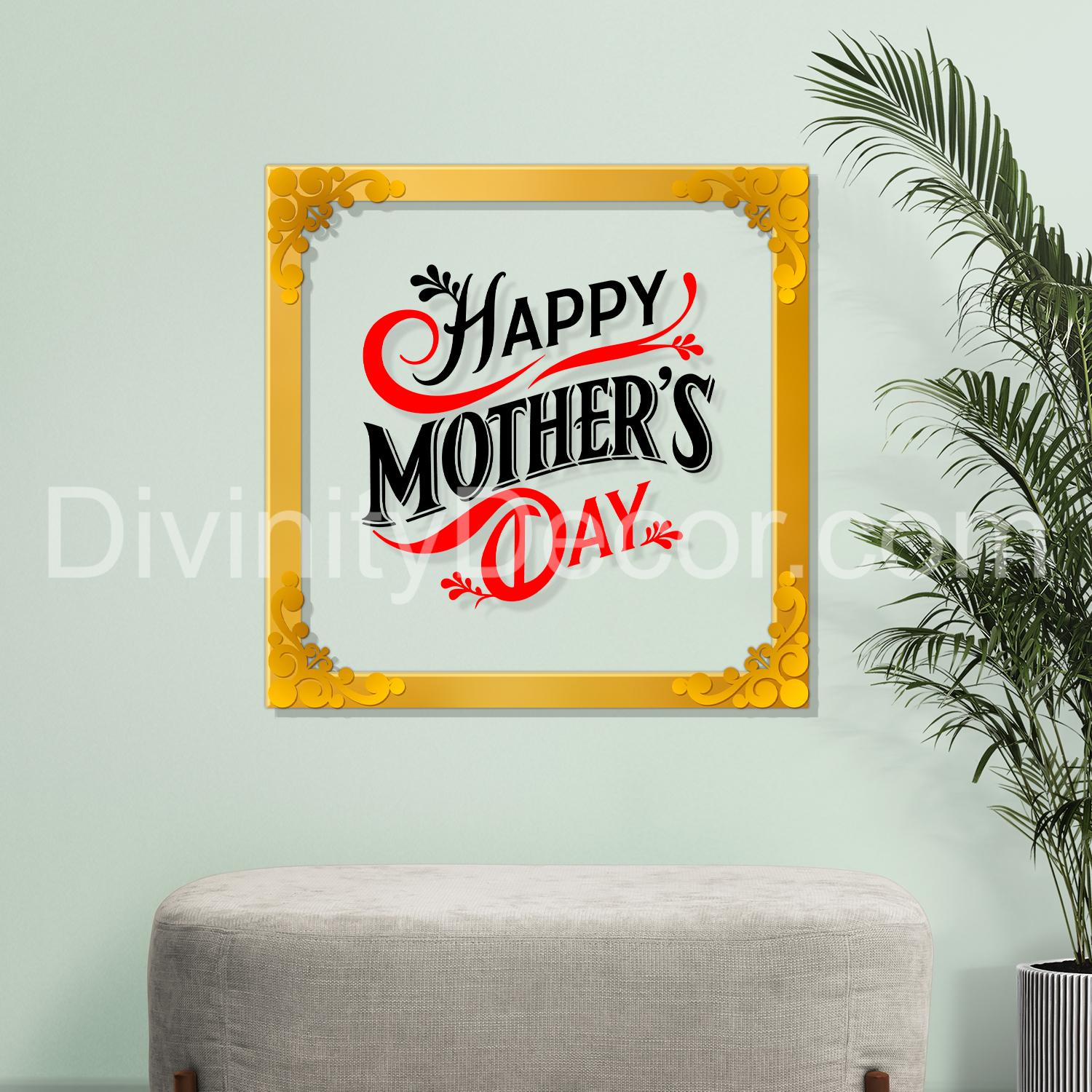Happy mother's day Golden Plaque for Gifting, Wall Décor Clear UV print with Golden Border-271
