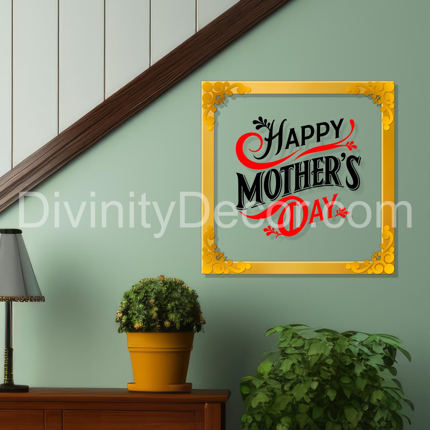 Happy mother's day Golden Plaque for Gifting, Wall Décor Clear UV print with Golden Border-271