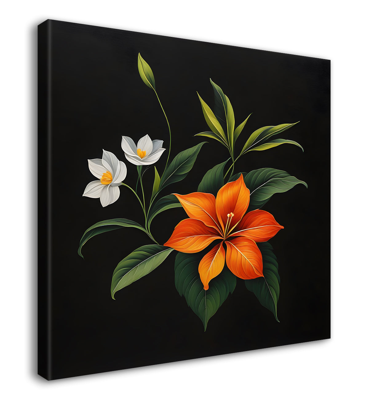 Orange flowers in black background painting - Flower-S-271