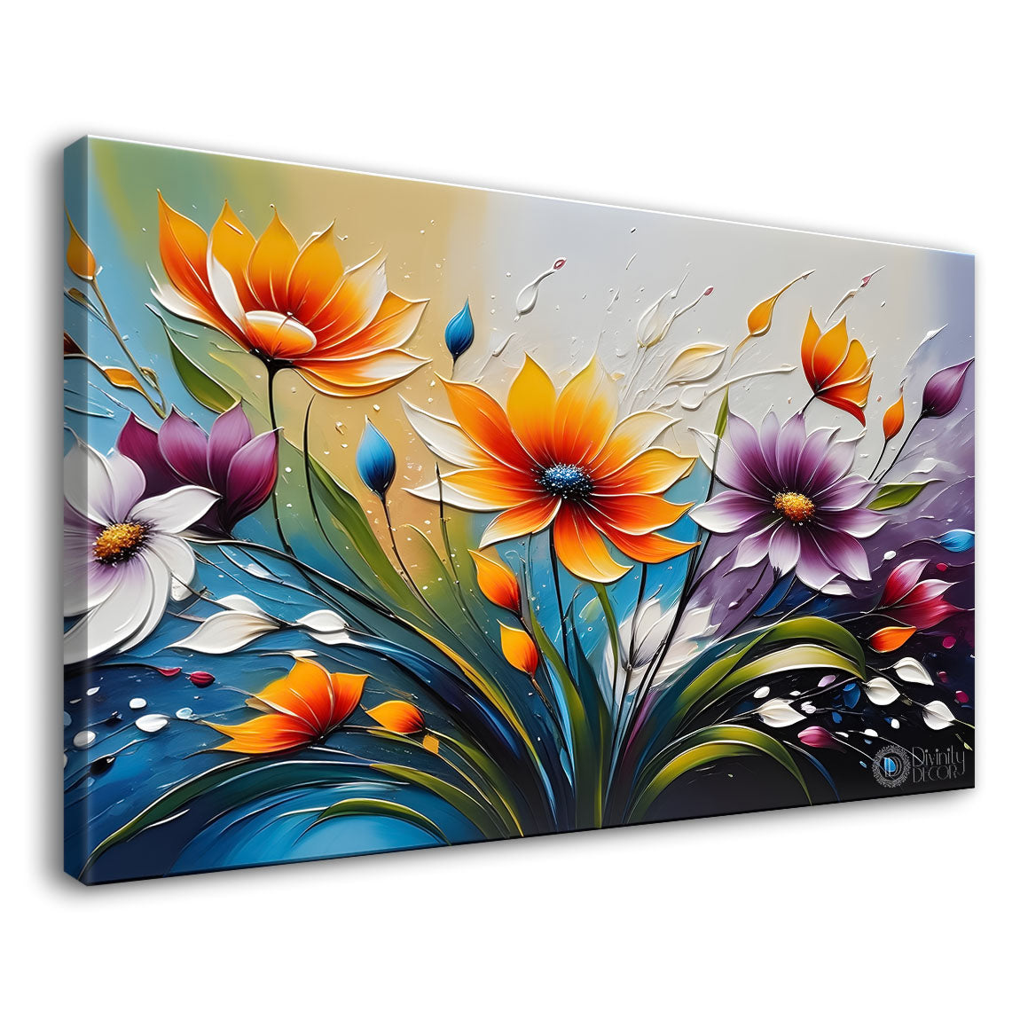 Orange and purple flowers in blue background- Flower-272