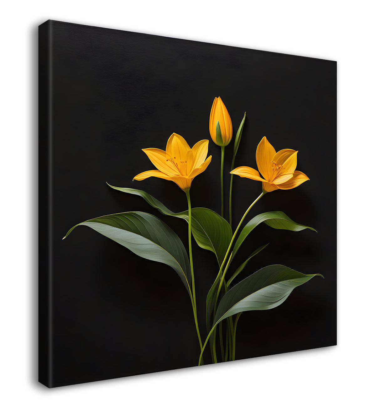 Yellow flowers in black background painting - Flower-S-272