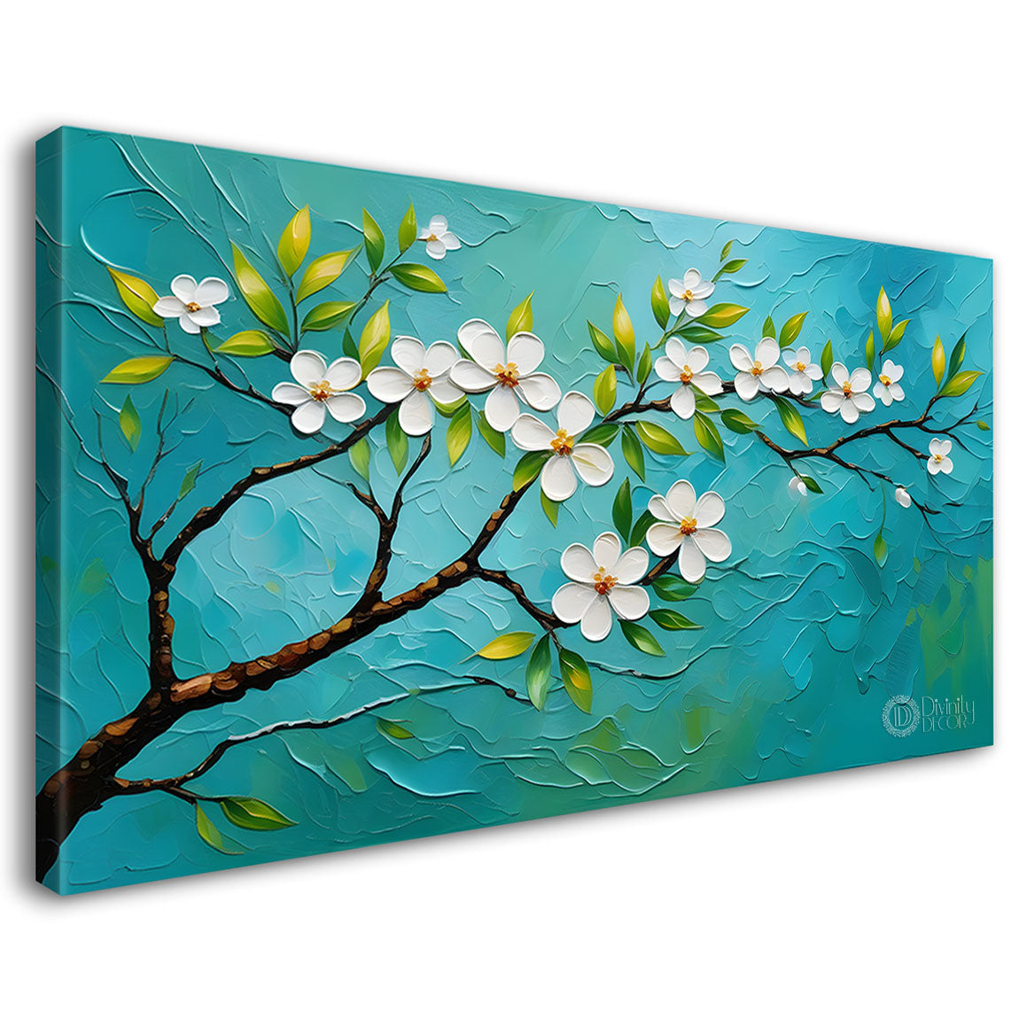 White flower tree in textured background oil painting- Design - Tree-272