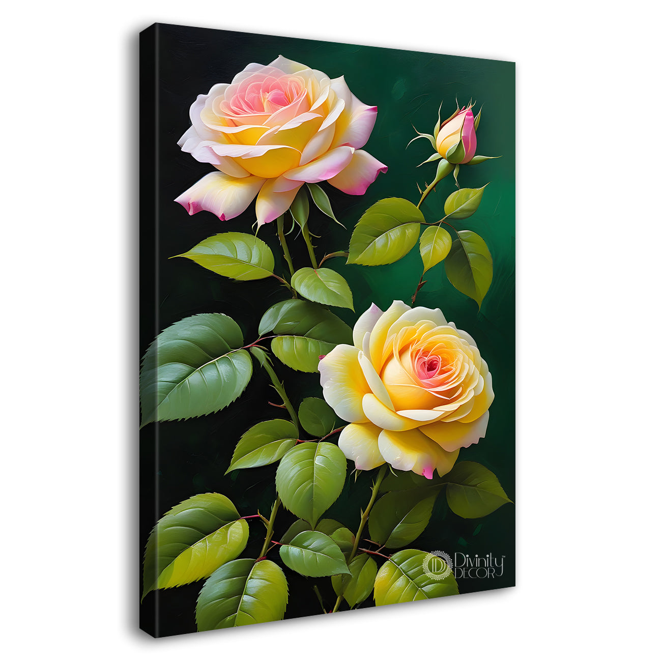 White flowers with leaves in dark textured background painting- Flower-V-272