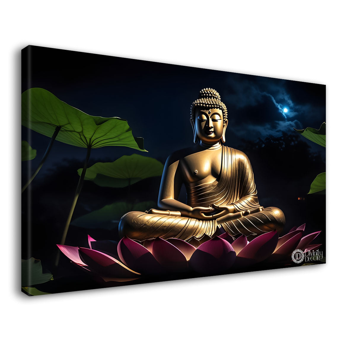 Buddha sitting on lotus with dark textured background painting Canvas Wall Painting - Buddha-273