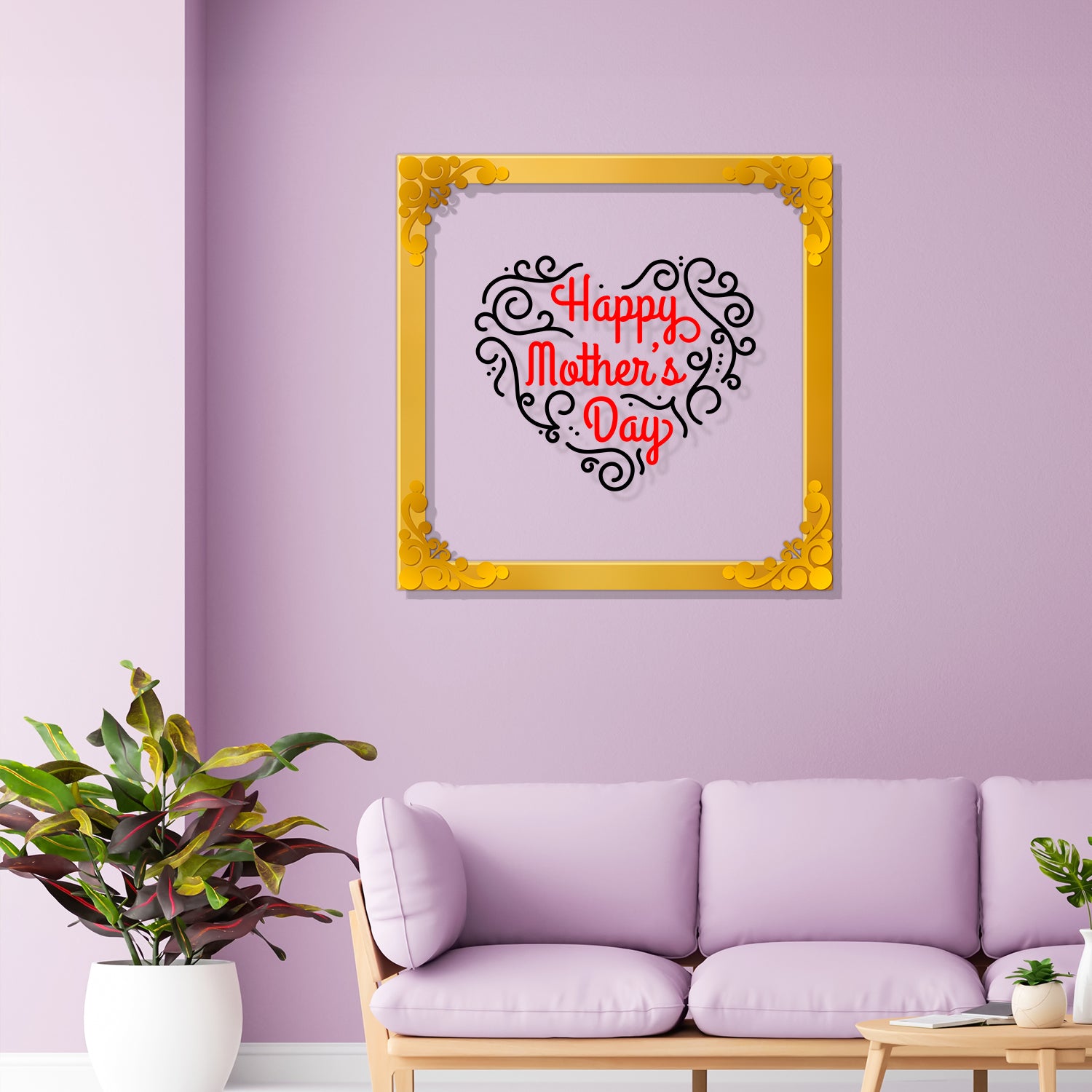 Happy mother's day Golden Plaque for Gifting, Wall Décor Clear UV print with Golden Border-273