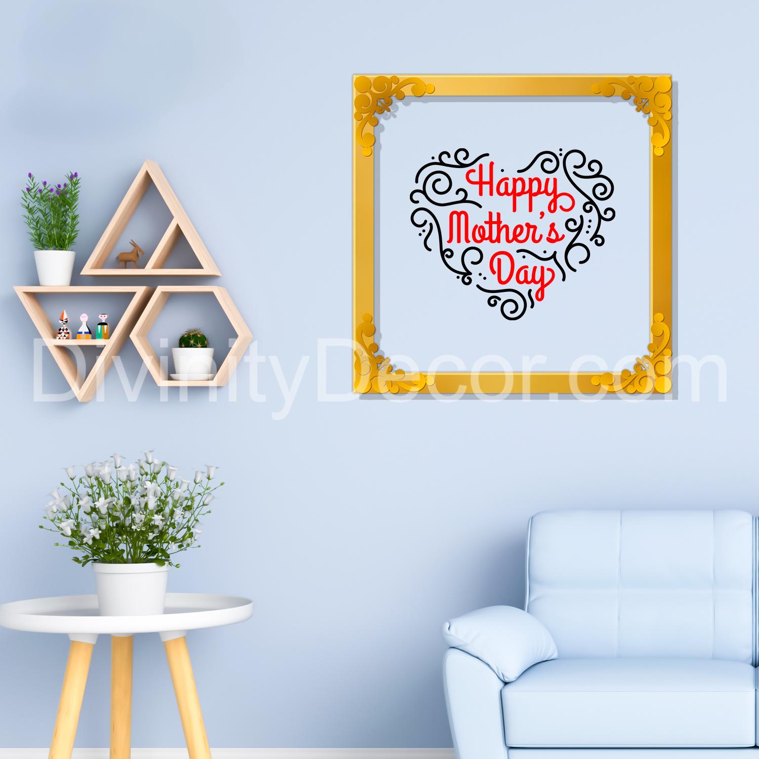 Happy mother's day Golden Plaque for Gifting, Wall Décor Clear UV print with Golden Border-273