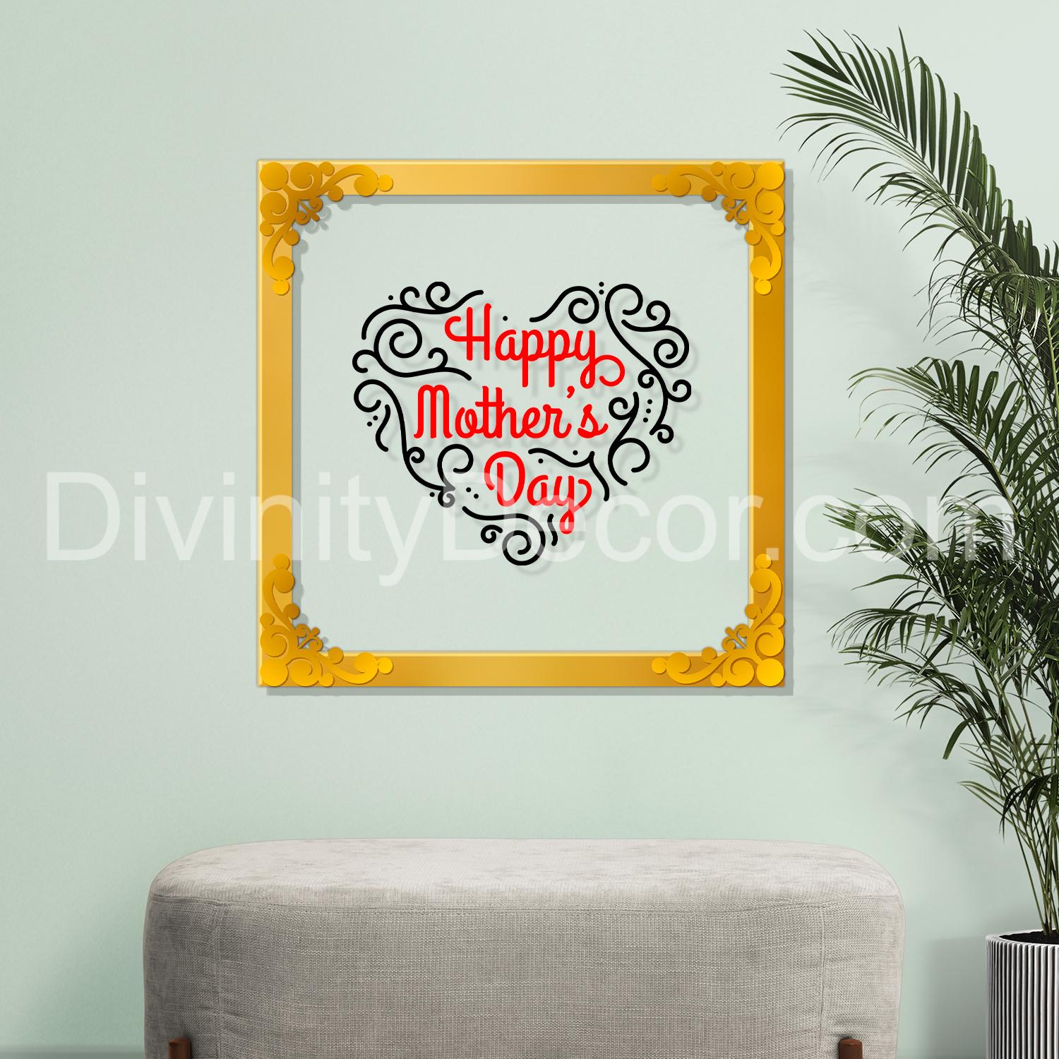 Happy mother's day Golden Plaque for Gifting, Wall Décor Clear UV print with Golden Border-273