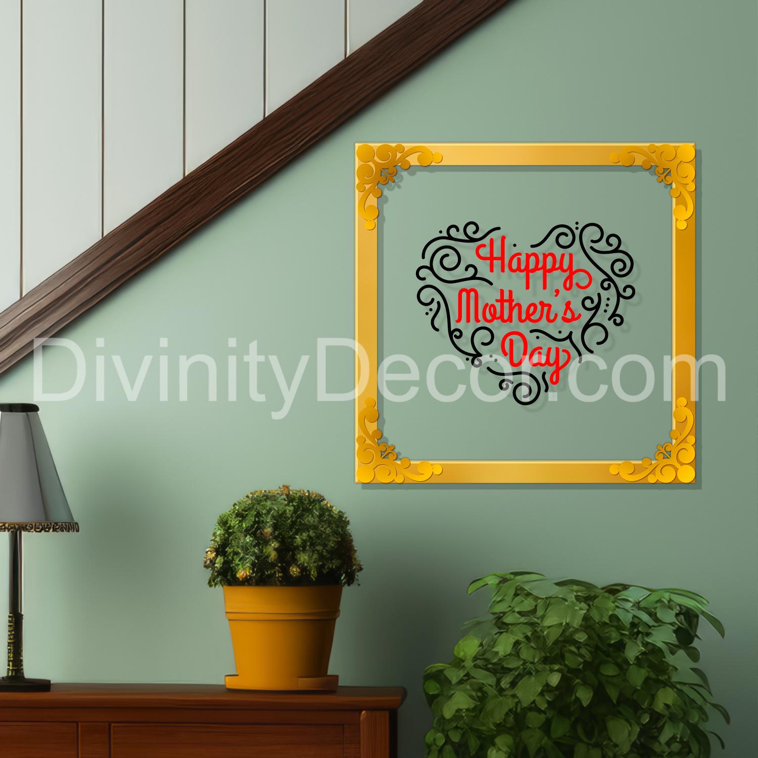 Happy mother's day Golden Plaque for Gifting, Wall Décor Clear UV print with Golden Border-273