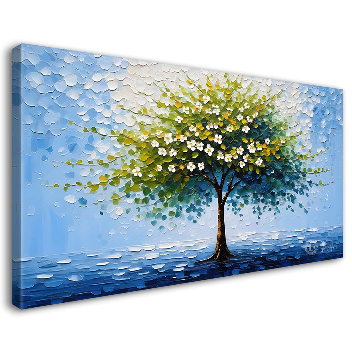 White flower tree in textured background oil painting- Design - Tree-273