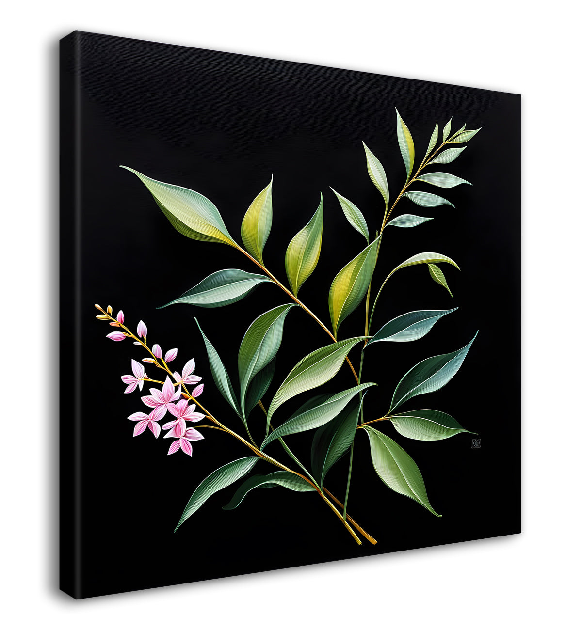 Purple flowers in black background painting - Flower-S-273