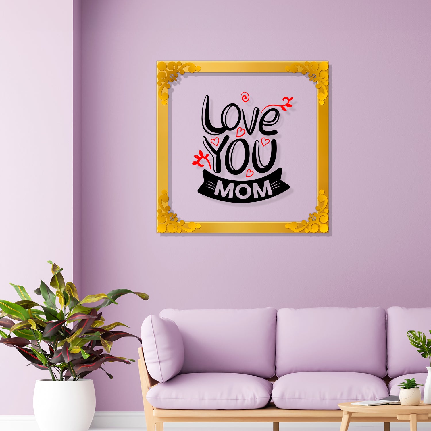 Love you mom Golden Plaque for Gifting, Wall Décor Clear UV print with Golden Border-274