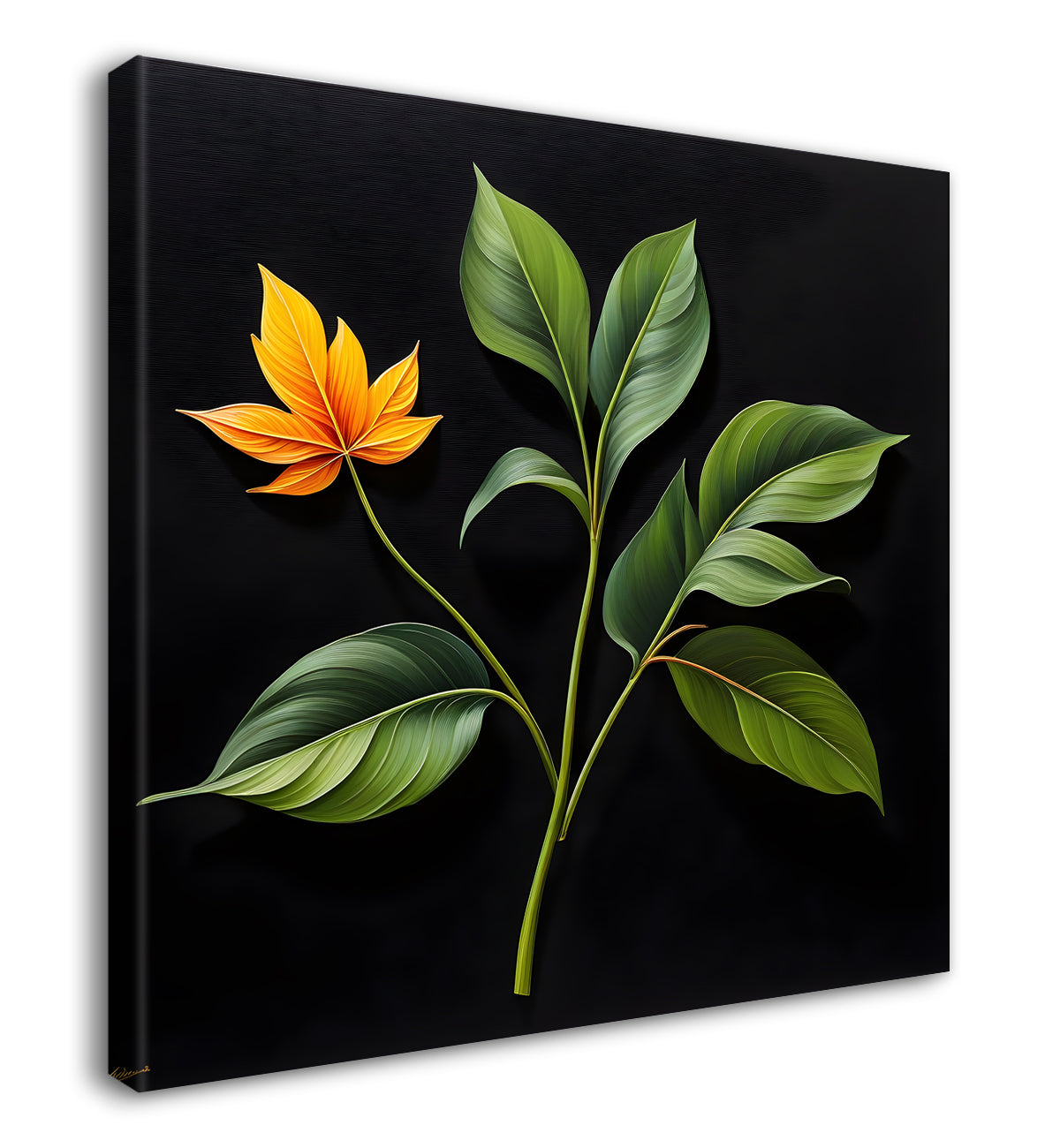 Yellow leaf in black background painting - Flower-S-274