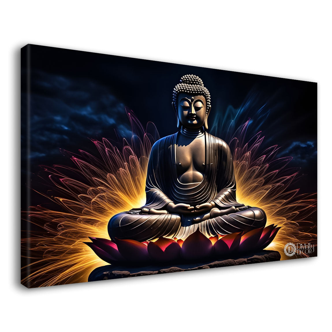 Buddha sitting on lotus with dark textured background painting Canvas Wall Painting - Buddha-275