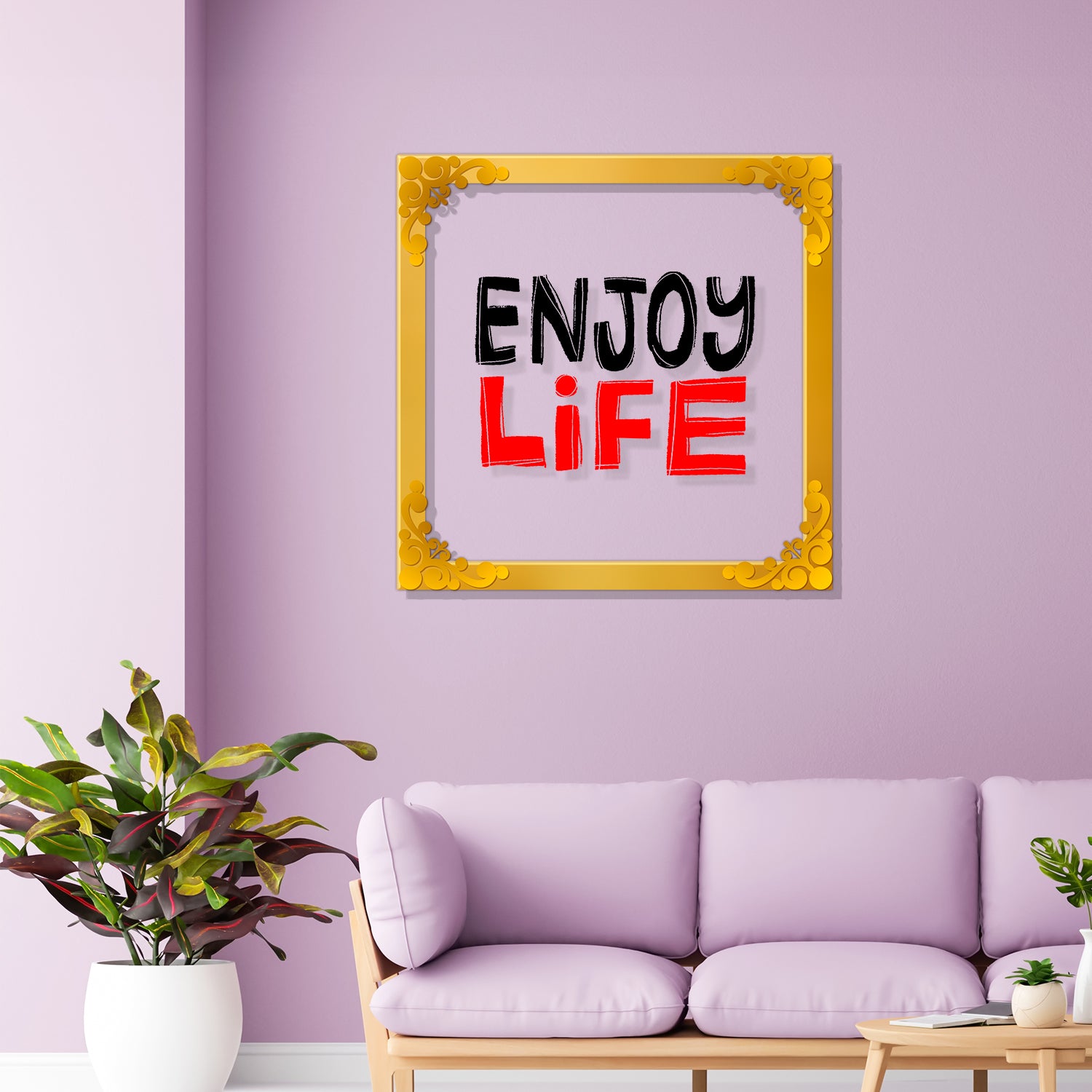 Enjoy life Golden Plaque for Gifting, Wall Décor Clear UV print with Golden Border-275