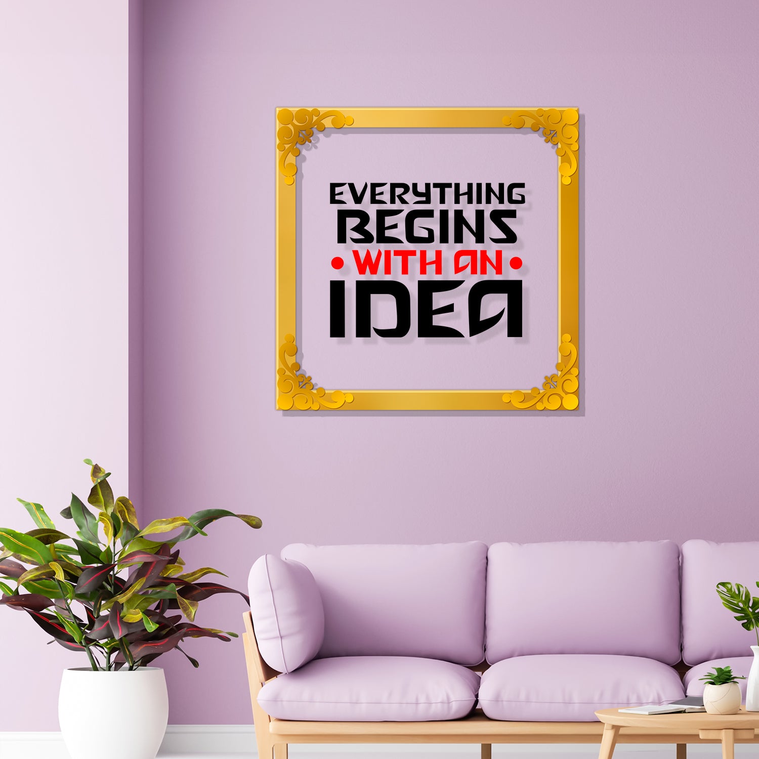 Motivational quote Golden Plaque for Gifting, Wall Décor Clear UV print with Golden Border-276