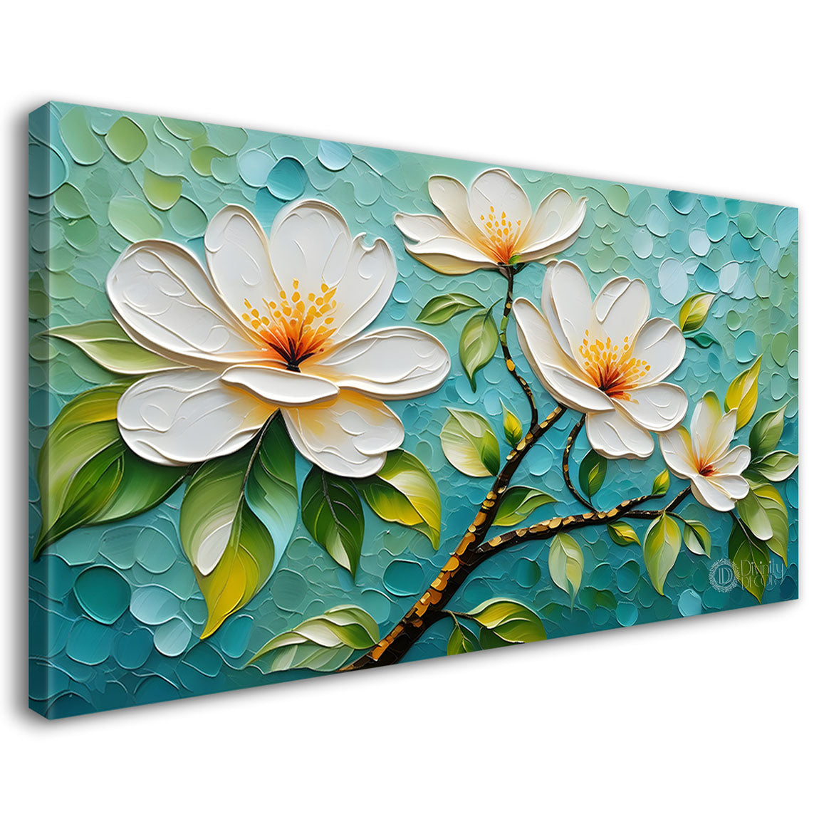 White flower tree in textured background oil painting- Design - Tree-276