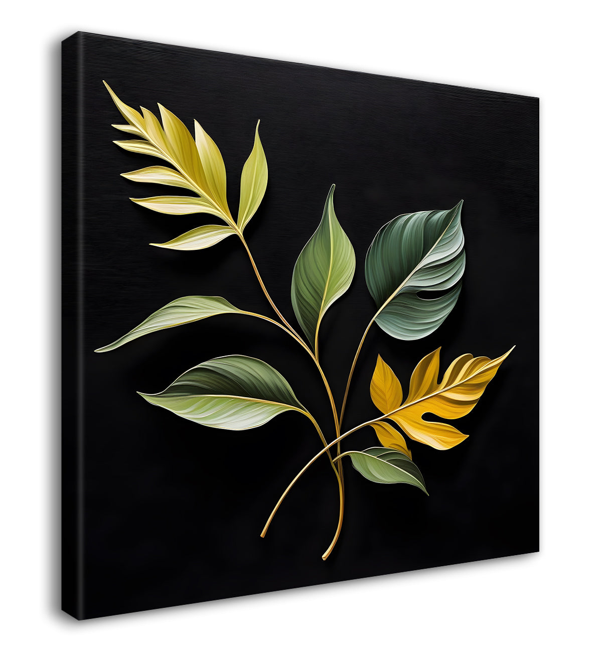Yellow leaf in black background painting - Flower-S-276