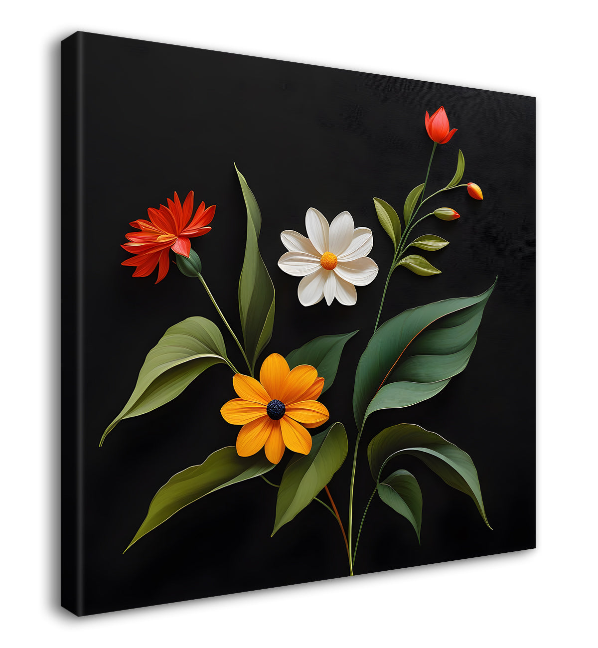 Colourful flowers in black background painting - Flower-S-277