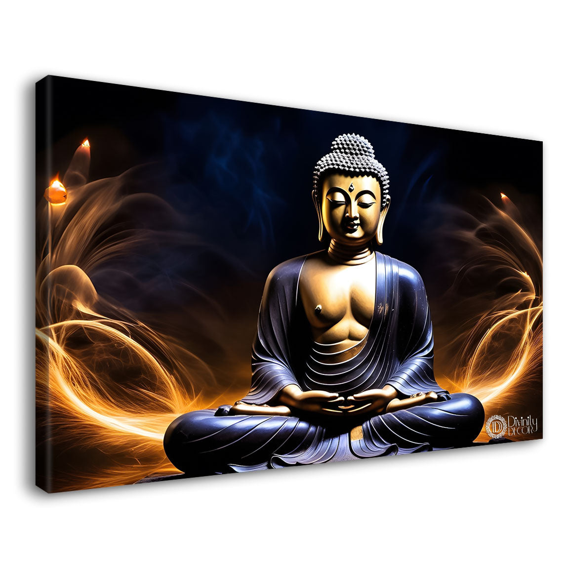 Buddha with dark and yellow textured background painting Canvas Wall Painting - Buddha-278