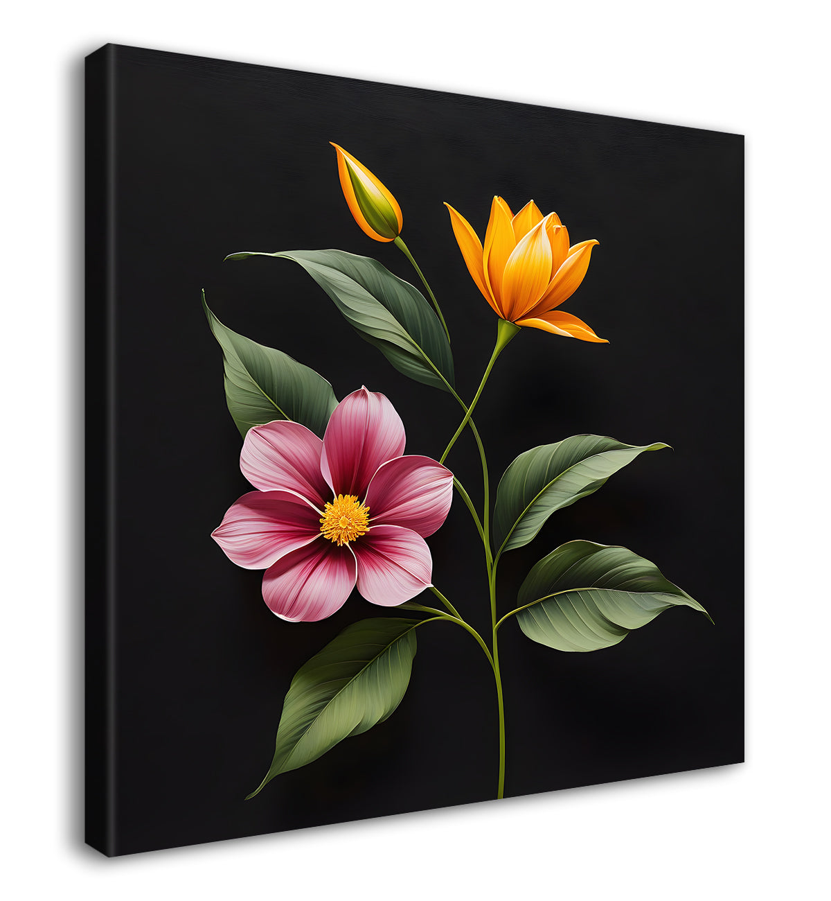 Colourful flowers in black background painting - Flower-S-278