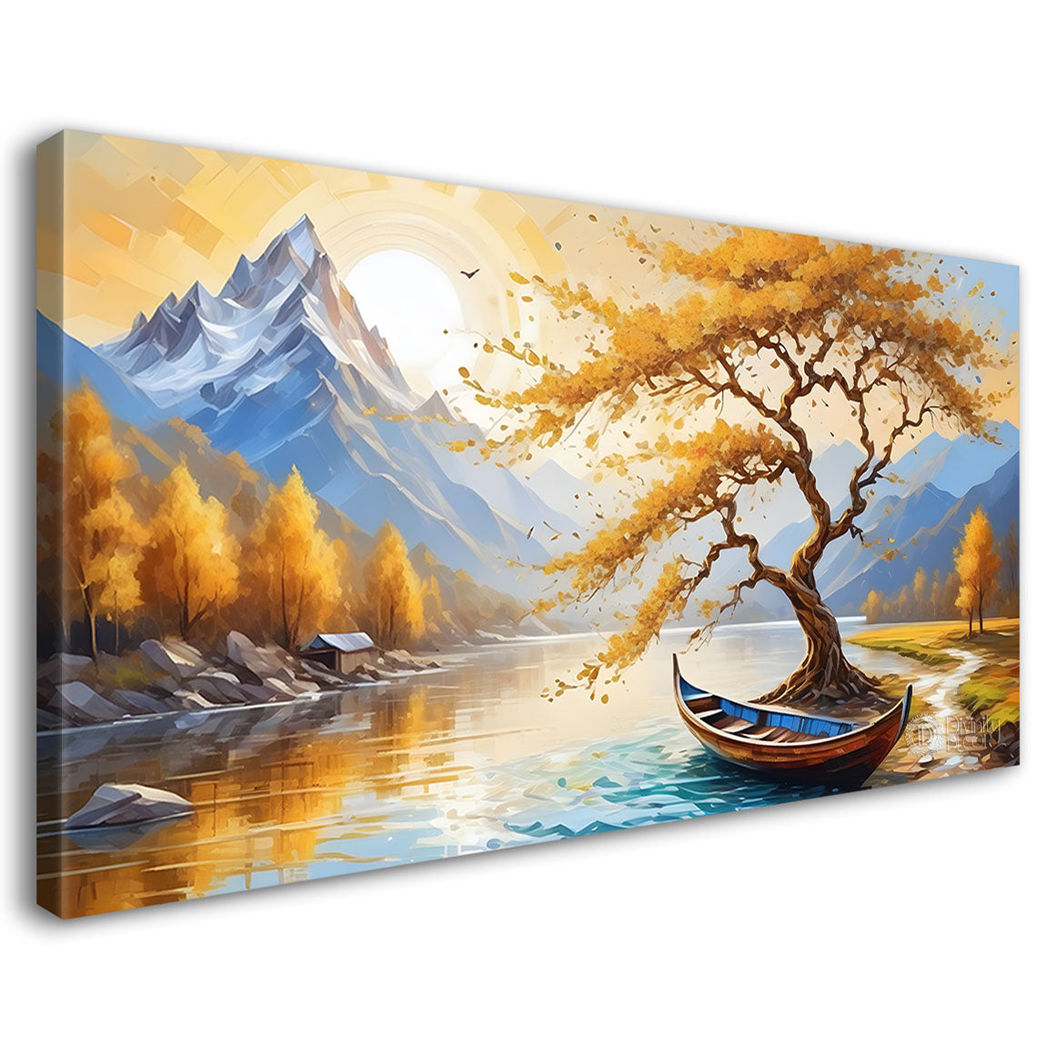 Mountains with golden tree painting Canvas Painting - Nature Art -278