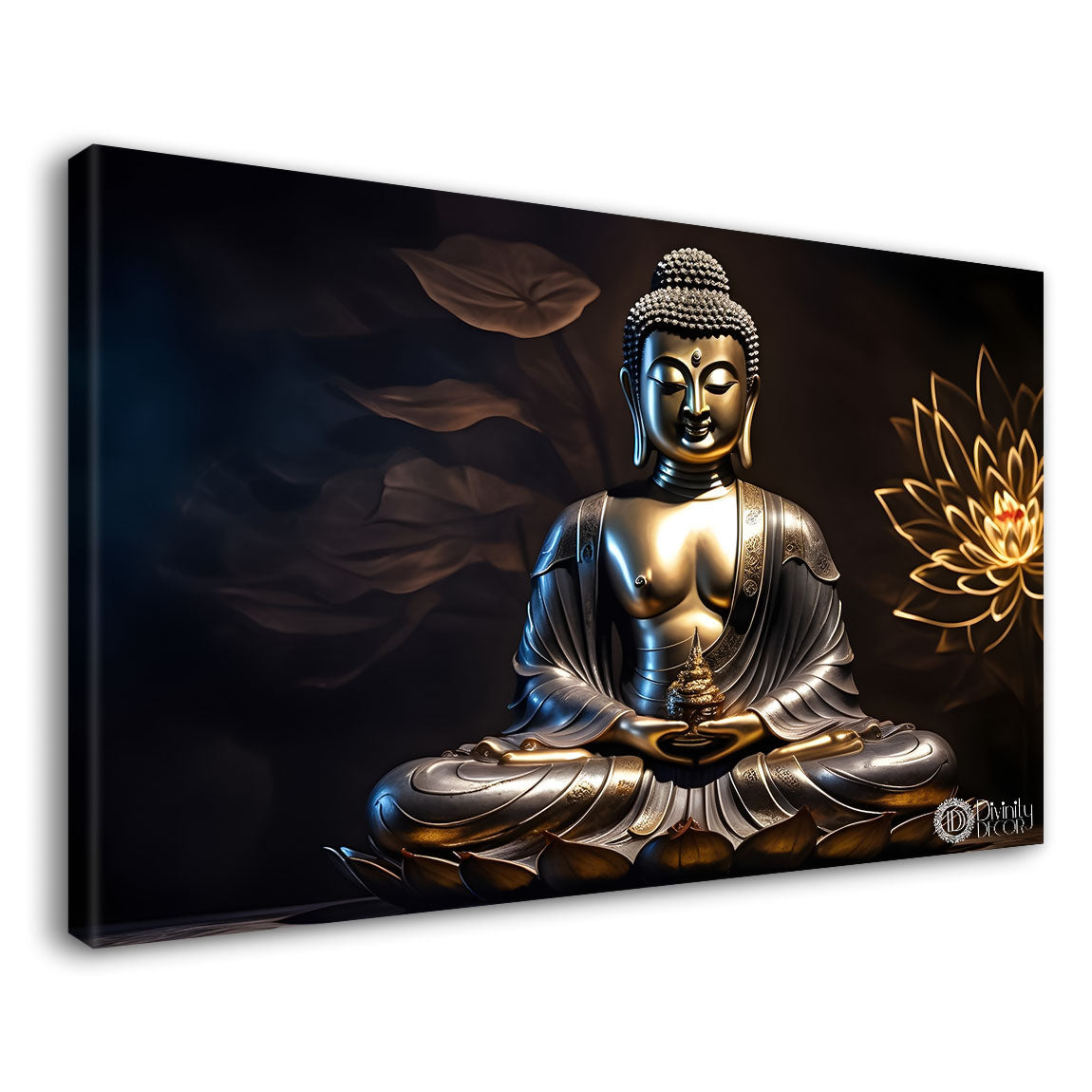 Buddha with dark and yellow textured background painting Canvas Wall Painting - Buddha-279