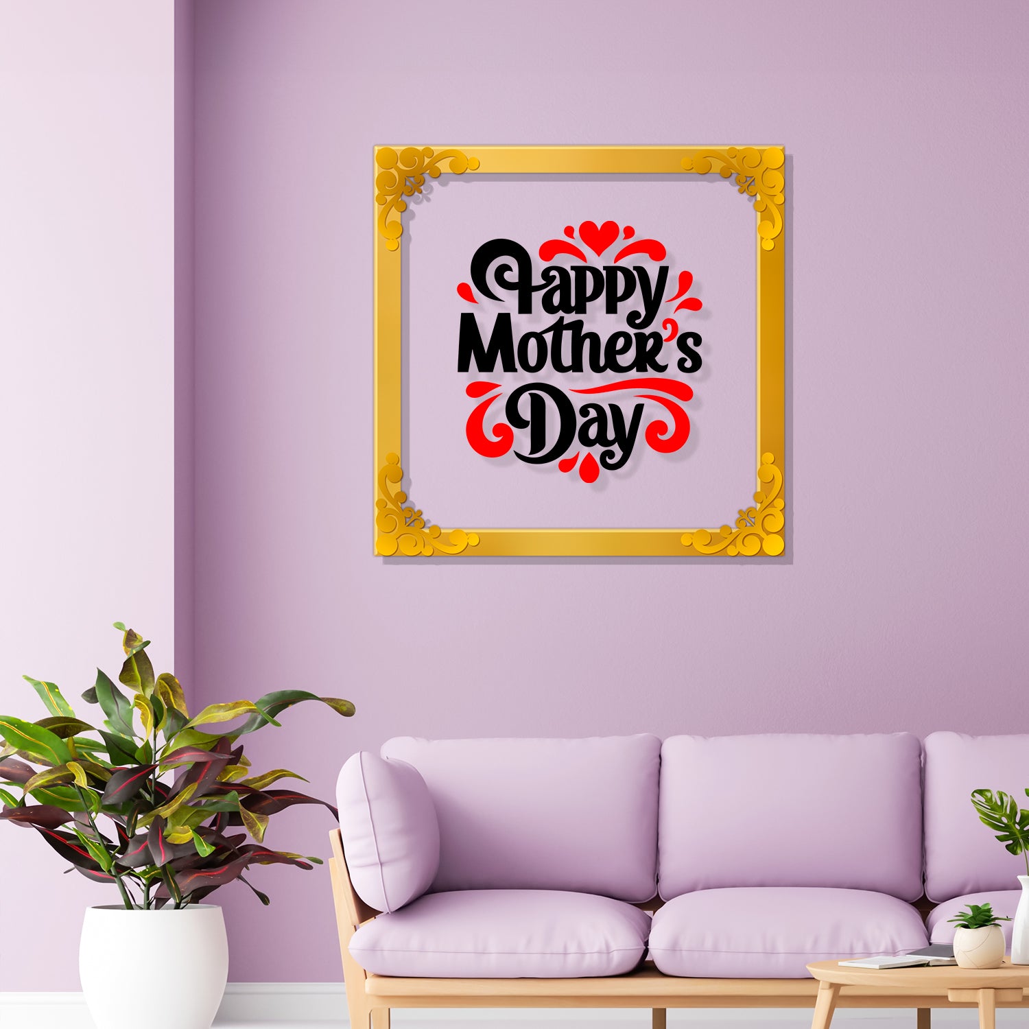 Happy mother's day Golden Plaque for Gifting, Wall Décor Clear UV print with Golden Border-279