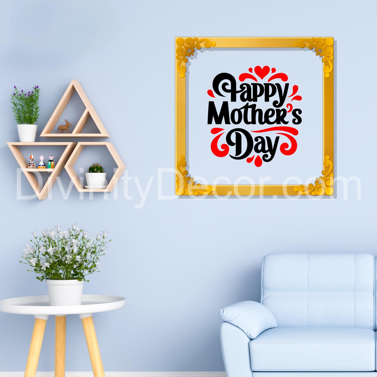 Happy mother's day Golden Plaque for Gifting, Wall Décor Clear UV print with Golden Border-279