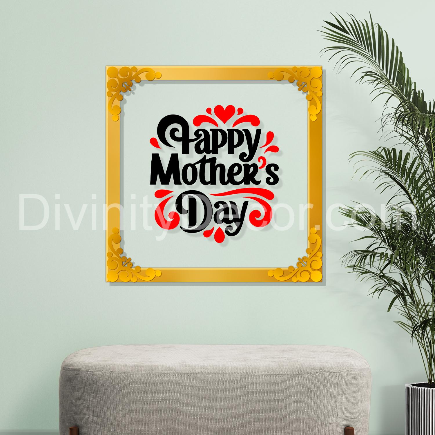 Happy mother's day Golden Plaque for Gifting, Wall Décor Clear UV print with Golden Border-279