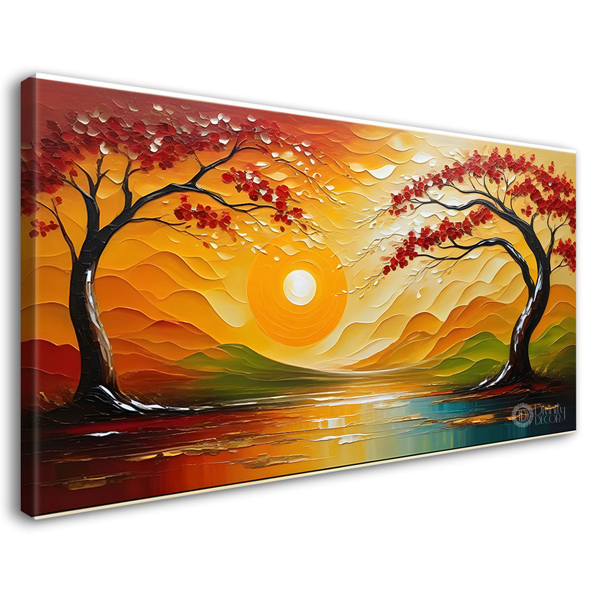 Trees with sunrise painting Canvas Painting - Nature Art -279