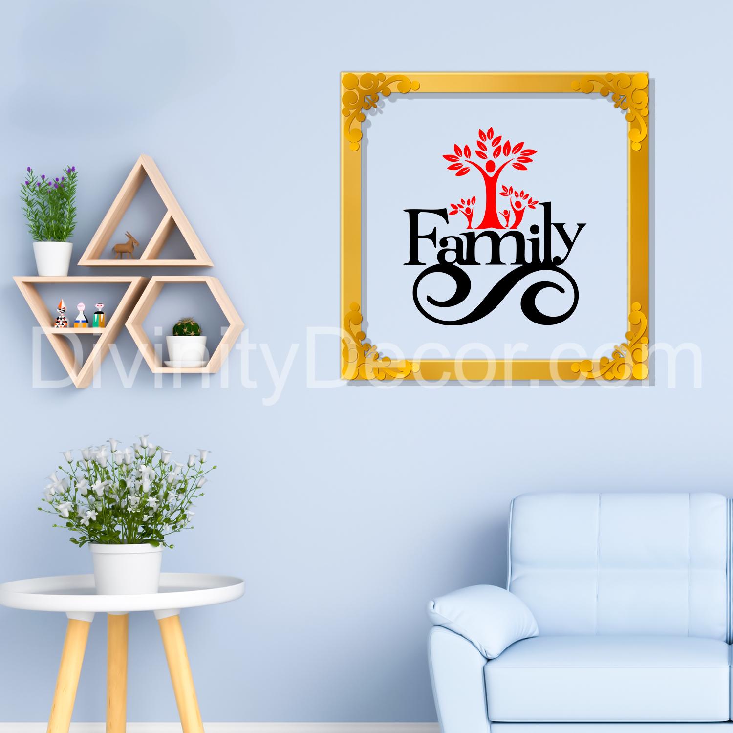 Family first Golden Plaque for Gifting, Wall Decor Clear UV print with Golden Border-27