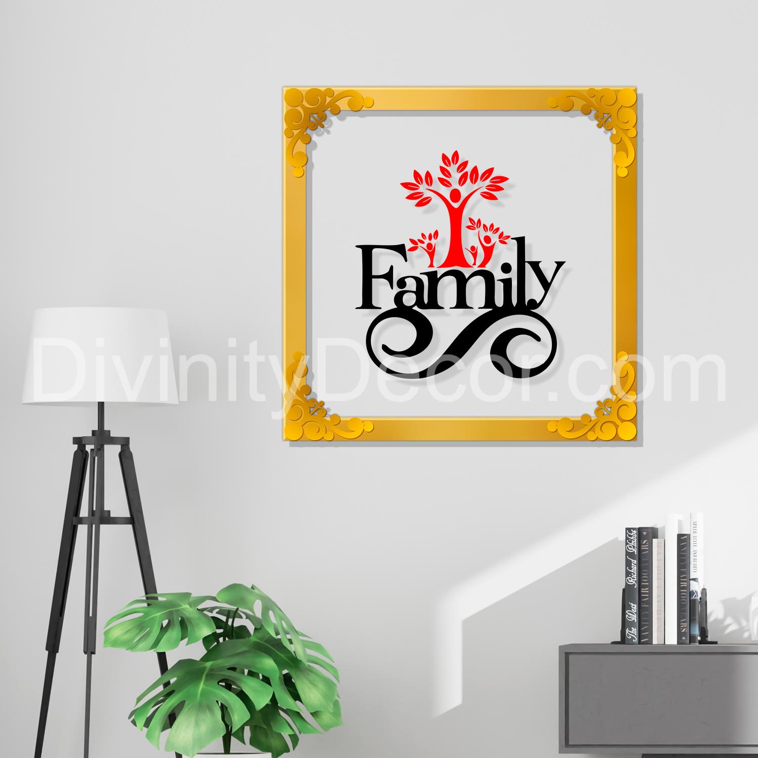 Family first Golden Plaque for Gifting, Wall Decor Clear UV print with Golden Border-27