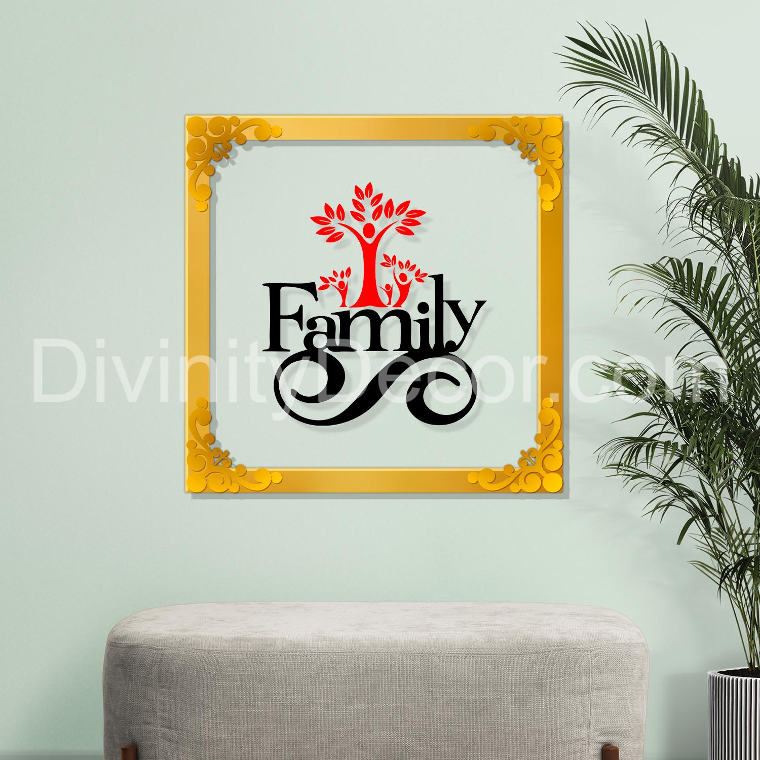 Family first Golden Plaque for Gifting, Wall Decor Clear UV print with Golden Border-27
