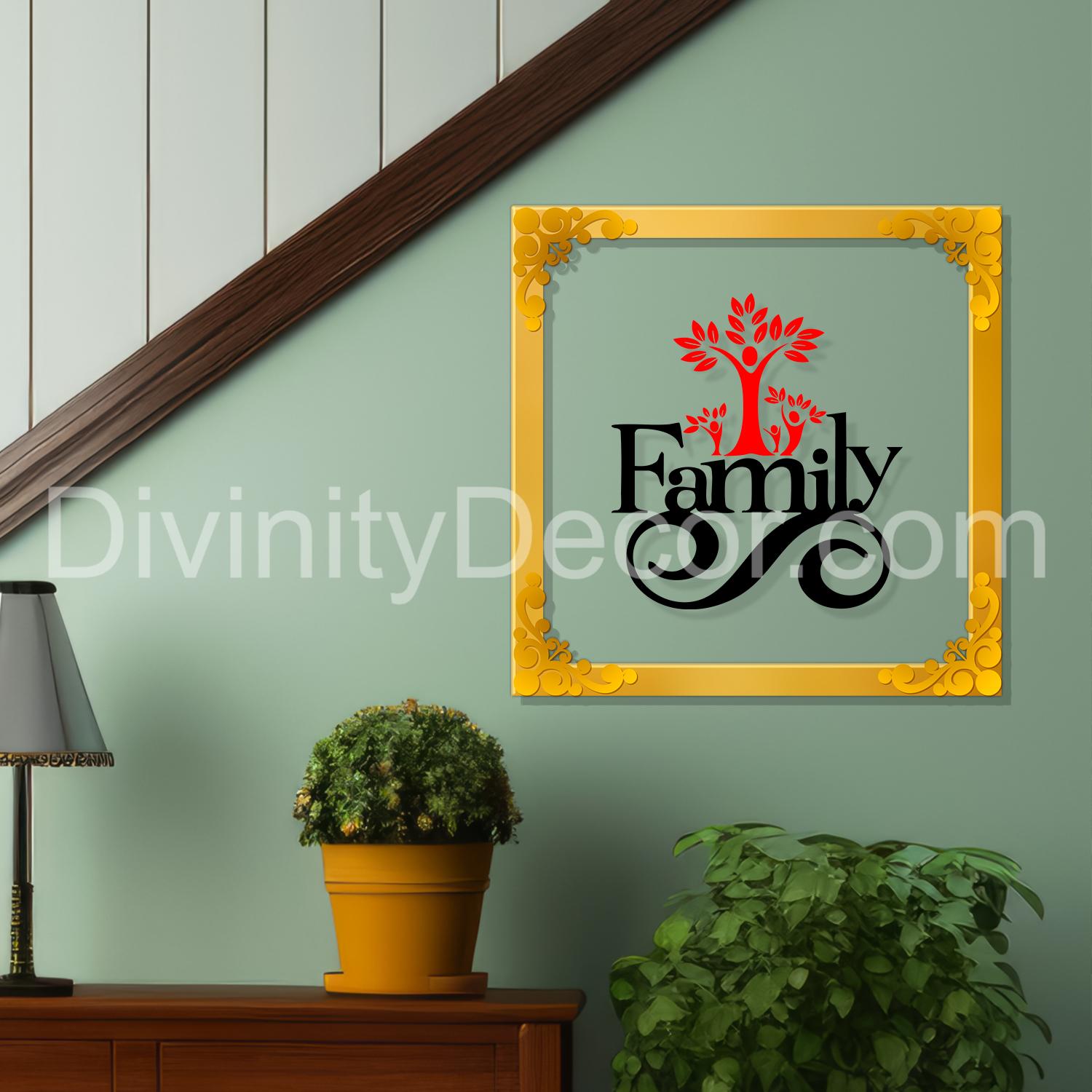 Family first Golden Plaque for Gifting, Wall Decor Clear UV print with Golden Border-27
