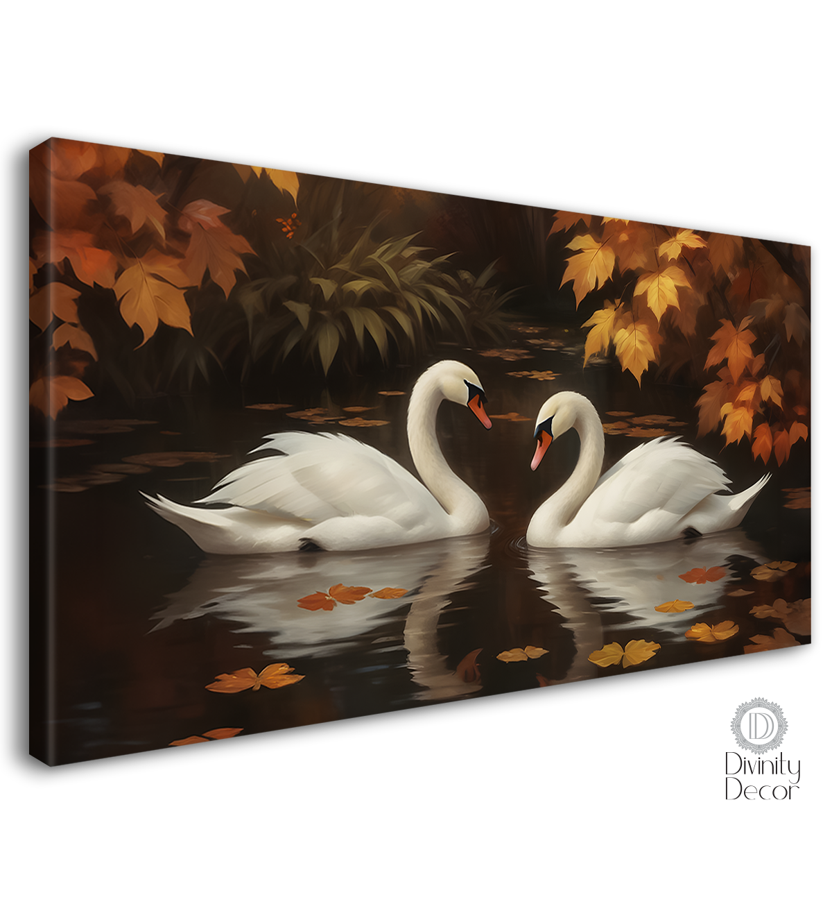 Two Swans floating in yellow textured art. - Design - Animal -27