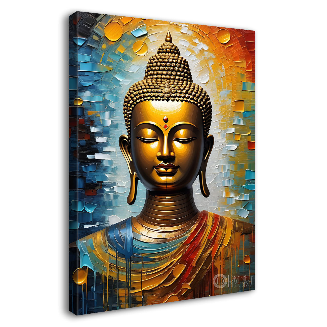 Golden buddha with colourful background textured painting - Buddha-V-27